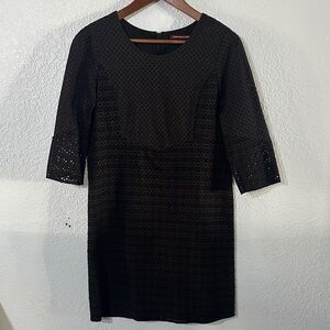 Comptoir Des Cotonniers Black Eyelet Cotton Textured 3/4 Sleeve‎ Dress S38 6/8
